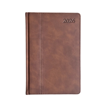 Изображение Plānotājs PREMIER plus 2026, PU A5, diena, brūna krāsa (Latviešu valodā)