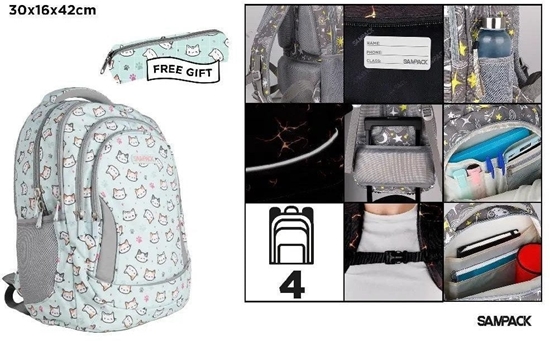 Picture of Plecak czterokomorowy 30x16x42cm + piórnik