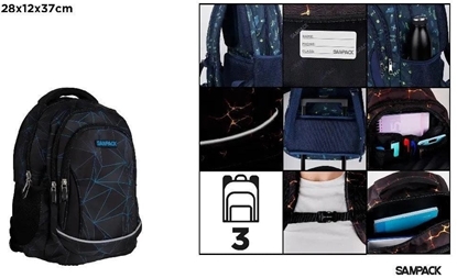 Picture of Plecak geometryczny trzykomorowy czarny 28x12x37cm