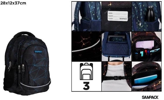 Picture of Plecak geometryczny trzykomorowy czarny 28x12x37cm