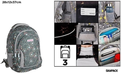 Picture of Plecak trzykomorowy Dmuchawce grafitowy 28x12x37cm