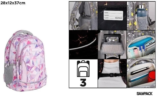 Picture of Plecak trzykomorowy geometryczny lawenda 28x12x37