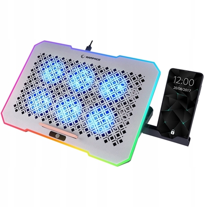 Picture of Podstawka chodzca Rampage pod laptop 9-17'' RGB 6 wentylatorów, srebrna