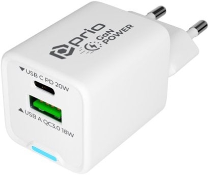 Attēls no Prio tkla ldetjs GaN 20W PD USB-C + QC 3.0 USBA PWC-1306 (4067397046192)
