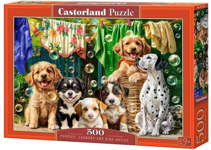 Изображение Puzzle 500 Puppies, Laundry and Bird Antics CASTOR