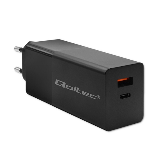 Изображение Qoltec 52382 GaN POWER PRO charger | 1xUSB type C | 1xUSB A | 100W | 5-20V | 1.5-5A | PD | Black