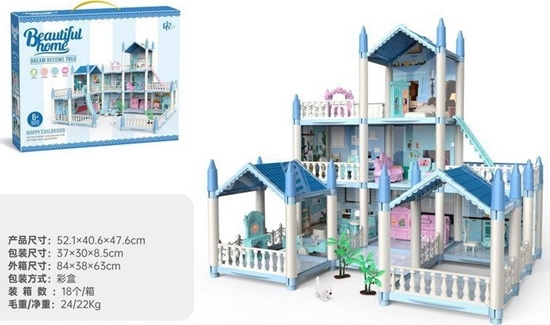 Picture of Ramiz 3-pitrowy domek dla lalek Niebieska willa z wyposaeniem