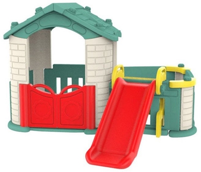 Picture of Ramiz Duy Domek ogrodowy 5w1 dla dzieci + Zjedalnia + Koszykówka + Ogródek + Stolik + 2 Krzeseka Zielony Dach