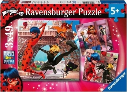 Изображение Ravensburger Puzzle 3x49 elementów Miraculum Biedronka i Czarny Kot