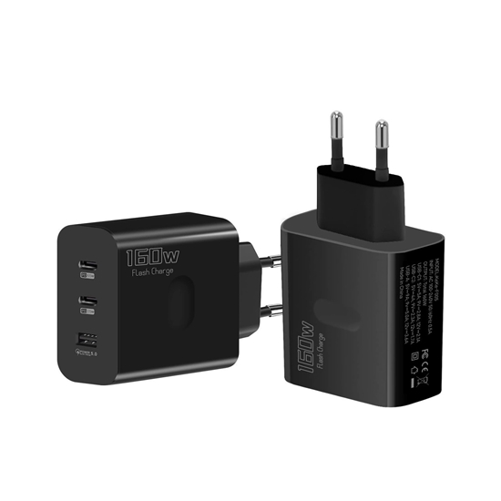 Изображение Riff 160W QC5.0 Īpaši ātrs lādētājs ar USB portu / x2 PD USB-C portiem Black