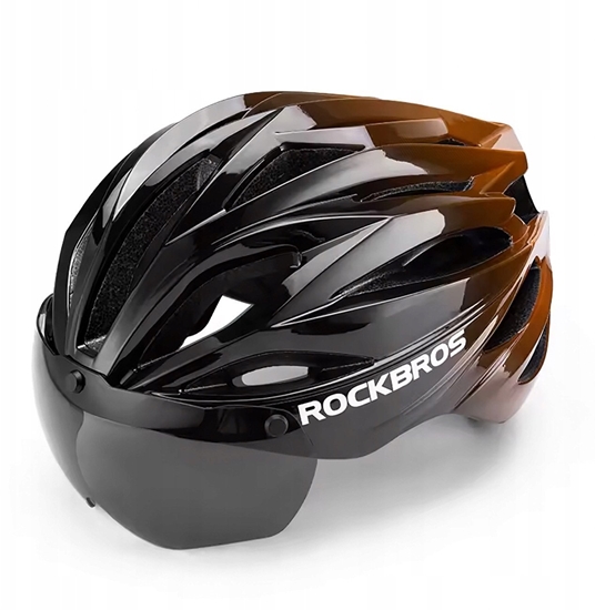 Picture of Kask rowerowy Rockbros z szybk, odpinane okulary z ochron UV, unisex - czarno-brzowy