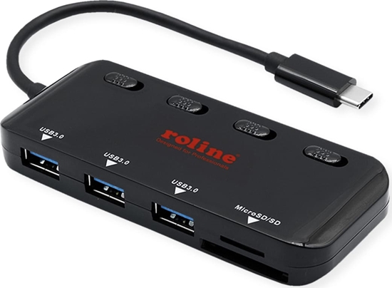 Picture of Roline USB 3.2 Gen 1 Hub, 3 Ports, Type C connection cable, with Card Reader, switchable