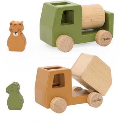 Изображение Samochody drewniane budowlane ze zwierztkami