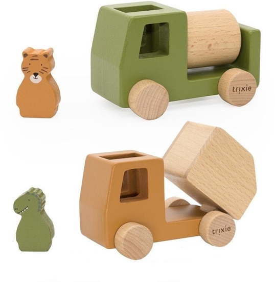 Изображение Samochody drewniane budowlane ze zwierztkami