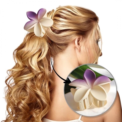Attēls no Spinka do wosów klamra XL kwiat OMBRE matowy kremowy z fioletem 7,5 x 8cm SP402