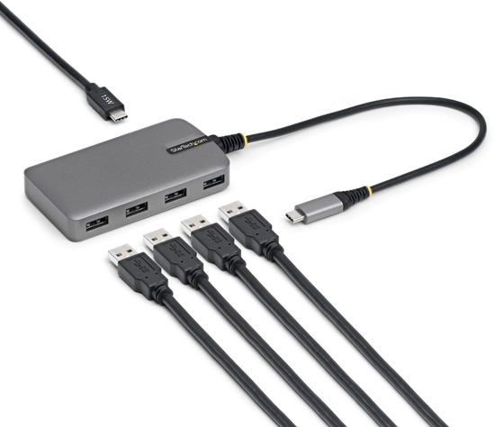 Picture of STARTECH.COM 4-Port USB-C Hub 5Gbps Busbetrieben USB-C zu USB-A Hub USB C-Netzteil Port 30cm Kabel Reisehub USBC auf A Adapter