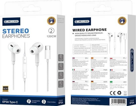 Picture of Suchawki Jellico JELLICO suchawki przewodowe EP3A USB-C z mikrofonem 1.2M Biay standard