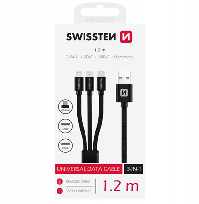 Picture of Kabel USB Swissten USB-A - USB-C + microUSB + Lightning 1.2 m Czarny (8595217481541)