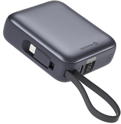 Attēls no Swissten Power Bank 10000 mAh with Built-In Cables USB-C and Lightning