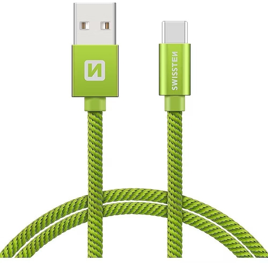 Изображение Kabel USB Swissten USB-A + USB-C - USB-C 0.2 m Zielony (8595217457980)