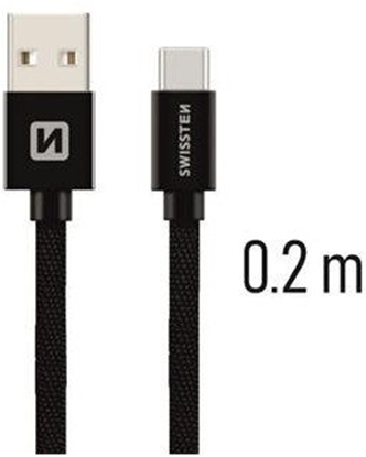 Attēls no Kabel USB Swissten USB-A + USB-C - USB-C 0.2 m Czarny (8595217455252)