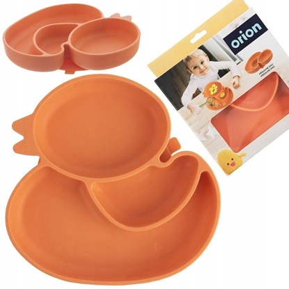 Изображение Talerz dla dziecka silikonowy dzielony pomaraczowa kaczka 19,5x19 cm