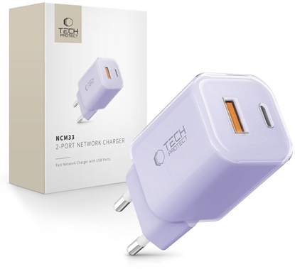 Attēls no Tech-Protect Tech-Protect NCM33 PD 33W QC3.0 USB-C / USB-C Wall Charger - Purple