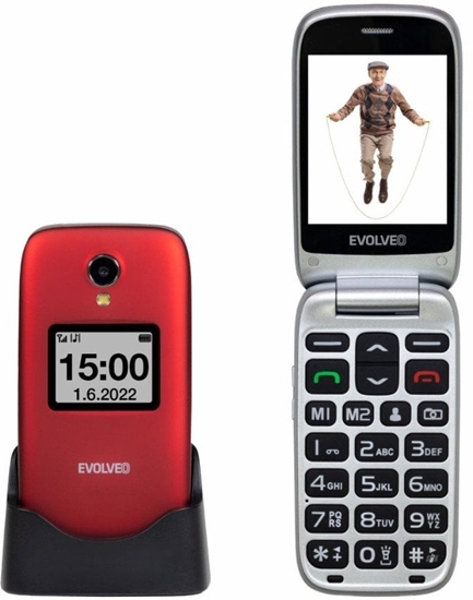 Изображение Telefon komórkowy Evolveo EVOLVEO EasyPhone FS, vyklápcí mobilní telefon 2.8" pro seniory s nabíjecím stojánkem (ervená barva)