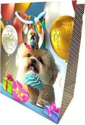 Picture of Torebka ozdobna matowa 18x23x10cm urodziny pies