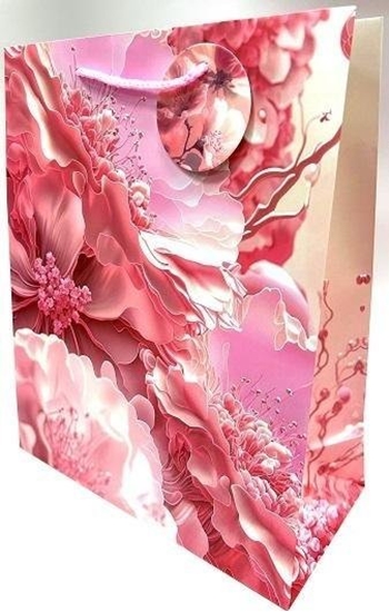 Picture of Torebka ozdobna matowa 26x32x12cm róowe kwiaty