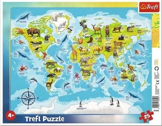 Picture of Trefl Puzzle 25 el. ramkowe Mapa wiata ze zwierztami