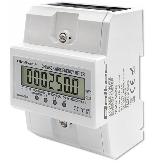 Picture of Trójfazowy elektroniczny licznik | miernik zużycia energii na szynę DIN | 400V | 100A | LCD | 4P 