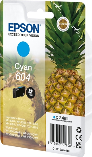 Picture of Tusz Epson 604 - 2.4 ml - Cyan - original - Blister mit RF- / akustischem Alarmsignal - Tintenpatrone - fur Expression Home XP-2200, 2205, 3200, 3205, 4200, 4205, WorkForce WF-2910, 2930, 2935, 2950