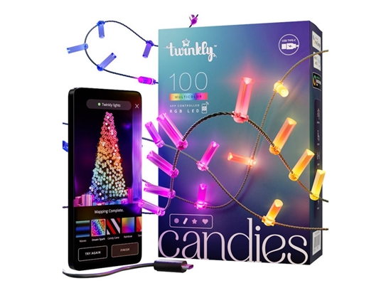 Picture of Twinkly Candies 100 Candle-shaped RGB LEDs, Clear Wire, USB-C