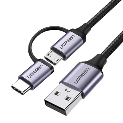 Picture of UGREEN USB-A to Micro USB + USB Type-C Cable 1m Black
