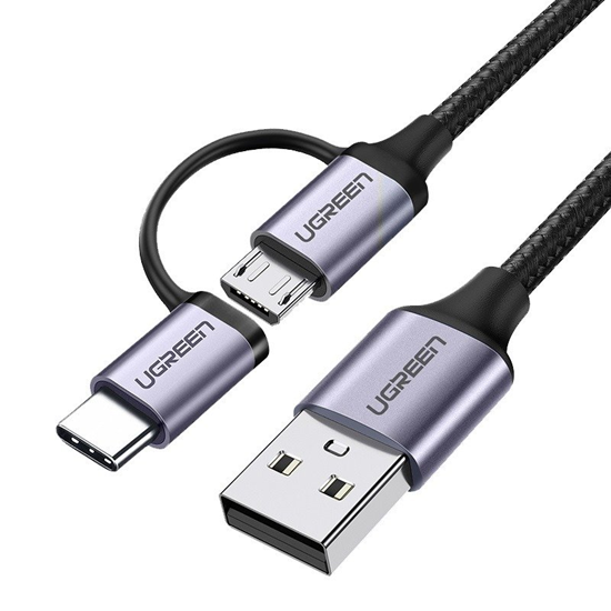 Picture of UGREEN USB-A to Micro USB + USB Type-C Cable 1m Black