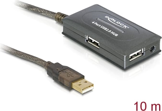 Picture of USB 2.0 pagarin. kabelis 10m ar 4-portu HUB, Delock