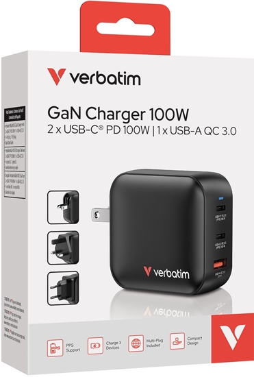 Picture of Verbatim Mini GaN Charger 100W 3Port US/EU/UK ADP         32230