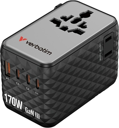 Attēls no Verbatim Adapter podrozny EU/UK/US GaN 2xUSB-A/3xUSB-C PD 170W czarny 30190