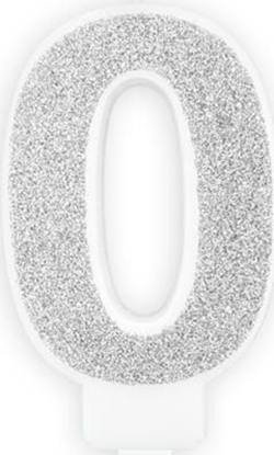 Picture of wieczka urodzinowa, cyferka 0, srebrna brokatowa, 7 cm. uniwersalny