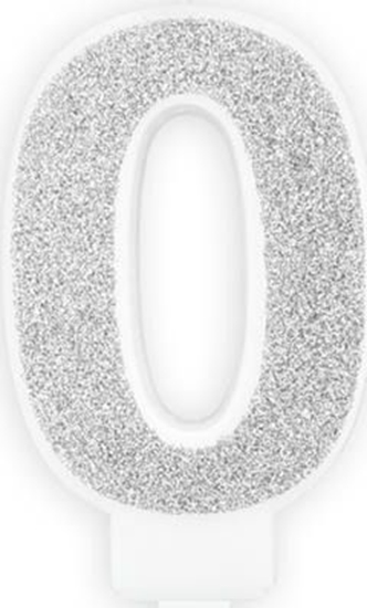 Picture of wieczka urodzinowa, cyferka 0, srebrna brokatowa, 7 cm. uniwersalny