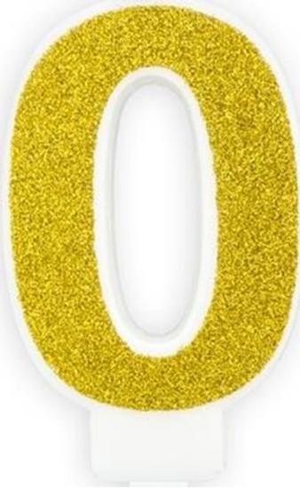 Picture of wieczka urodzinowa, cyferka 0, zota brokatowa, 7 cm. uniwersalny