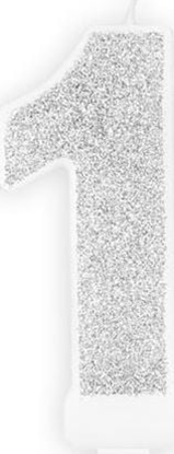 Picture of wieczka urodzinowa, cyferka 1, srebrna brokatowa, 7 cm. uniwersalny