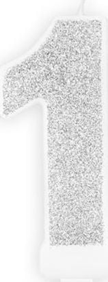 Picture of wieczka urodzinowa, cyferka 1, srebrna brokatowa, 7 cm. uniwersalny