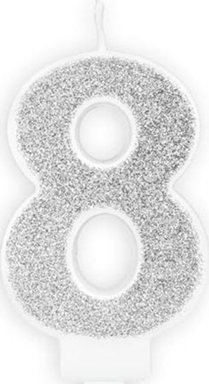 Picture of wieczka urodzinowa, cyferka 8, srebrna brokatowa, 7 cm. uniwersalny
