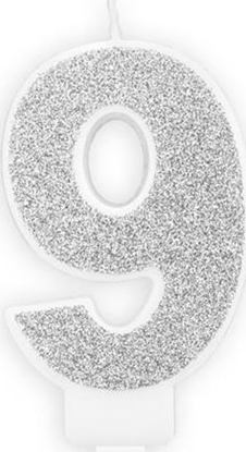 Picture of wieczka urodzinowa, cyferka 9, srebrna brokatowa, 7 cm. uniwersalny
