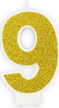 Изображение wieczka urodzinowa, cyferka 9, zota brokatowa, 7 cm. uniwersalny