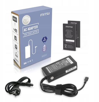 Изображение Zasilacz sieciowy Mitsu 65W USB-C, USBC, 5-20V, 3-3.25A (black) do notebooka