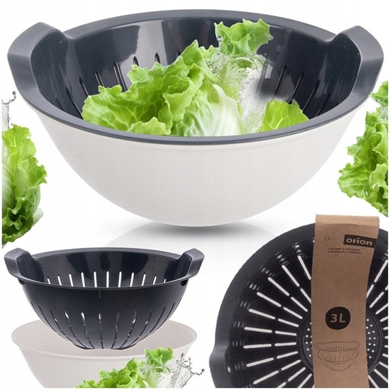 Picture of Zestaw Cedzak z Misk ORION ELA 3 L Szaro-Biay 2w1 do Owoców i Makaronu