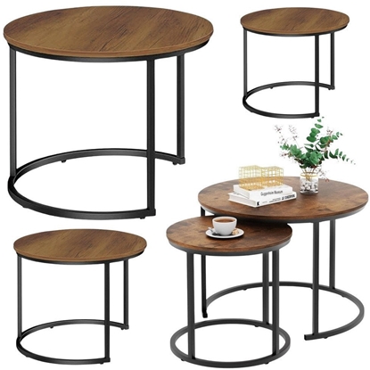 Attēls no Zestaw Okrge Stoliki Kawowe 3w1 Vintage Naturalne Drewno 51cm 40cm 30cm